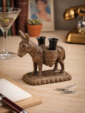 Vintage Mid Century Faux Wood Donkey Burro Toothpick Holder Mexico Desk Souvenir